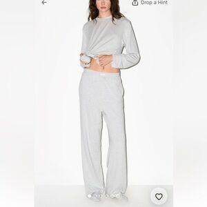 Skims loose boyfriend pants and Long Sleeve Top grey set